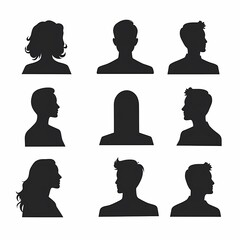 A collection of silhouette icons representing diverse faces and profiles, showcasing a variety of people in a stylish vector format