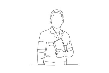 Continuous one line drawing of Male teacher holding a book, Teacher_s day