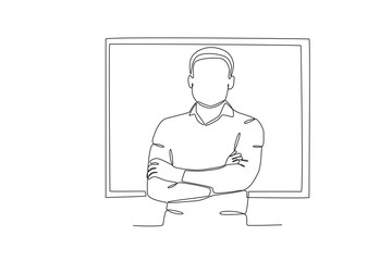 Continuous one line drawing of Male teacher posing while teaching in class, Teacher_s day

