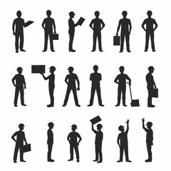 Fototapeta premium Black and white silhouette of a group of business people standing in a meeting, shaking hands and working together