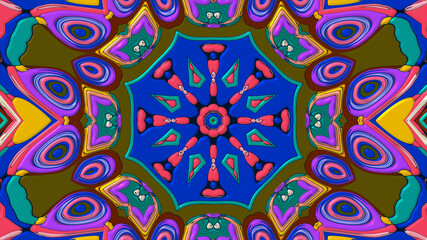 Abstract colorful psychedelic mandala kaleidoscope background pattern for a summer music festival