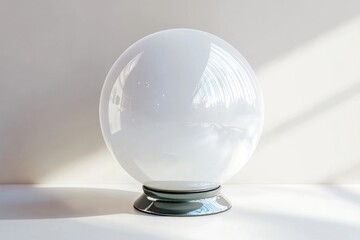 Serene crystal ball on stand with soft shadows light reflections