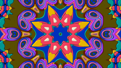 Abstract colorful psychedelic mandala kaleidoscope background pattern for a summer music festival