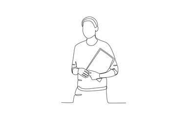 Continuous one line drawing of Male teacher teaching in class holding book, Teacher_s day
