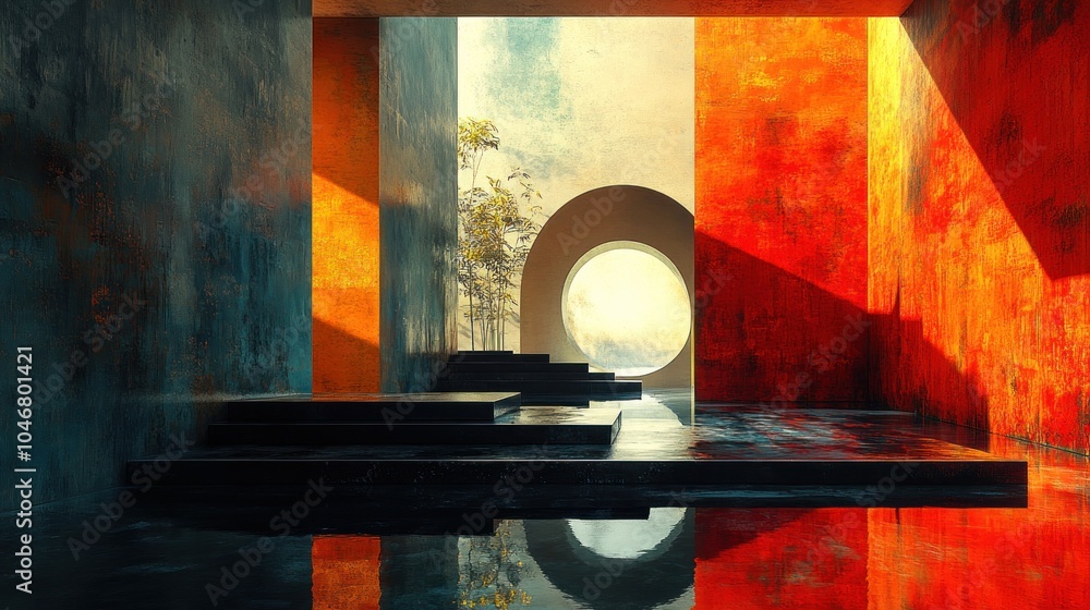 Poster abstract minimalist architecture with circular window