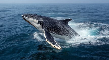 Fototapeta premium Majestic Whale Breaching through Ocean Waves, Ai Generative