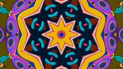Abstract colorful psychedelic mandala kaleidoscope background pattern for a summer music festival