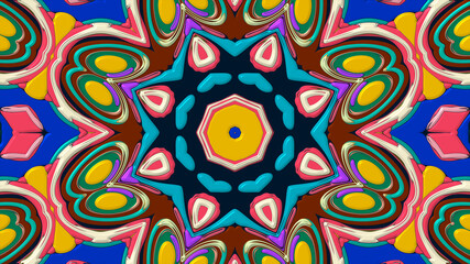 Abstract colorful psychedelic mandala kaleidoscope background pattern for a summer music festival