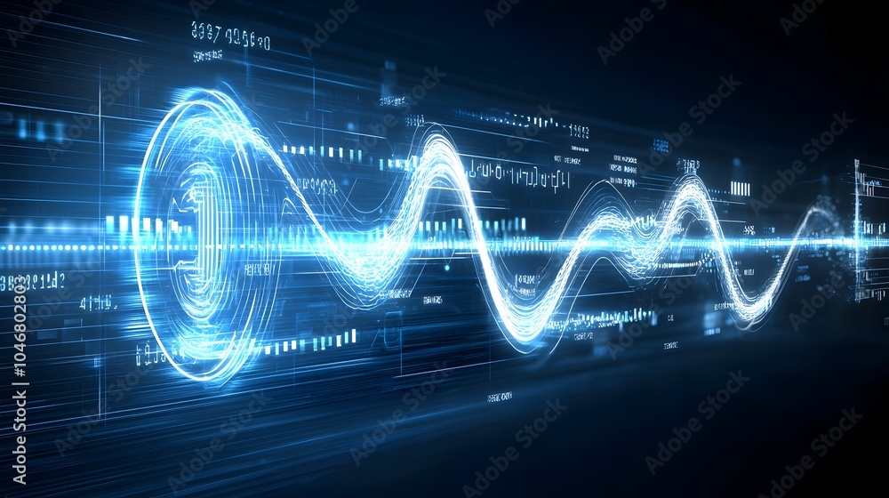Poster Mesmerizing digital waves of glowing blue technology and connectivity representing the flow and of advanced systems and information  This abstract