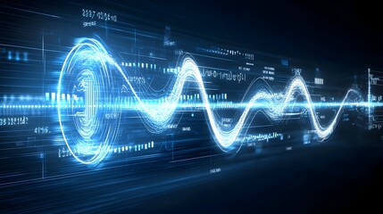 Fototapeta premium Mesmerizing digital waves of glowing blue technology and connectivity representing the flow and of advanced systems and information This abstract