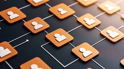 A digital representation of a hierarchical structure showcasing interconnected user icons in a network format.