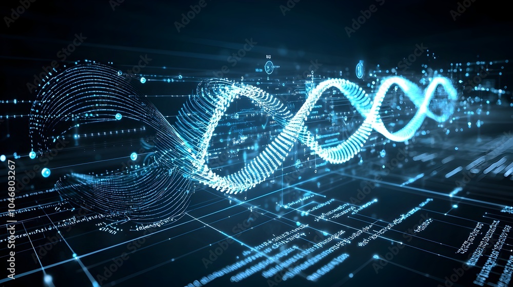 Poster Mesmerizing digital waves of glowing particles on a dark background transitioning into a seamless white the modern technological advancements and the smooth flow of data and information