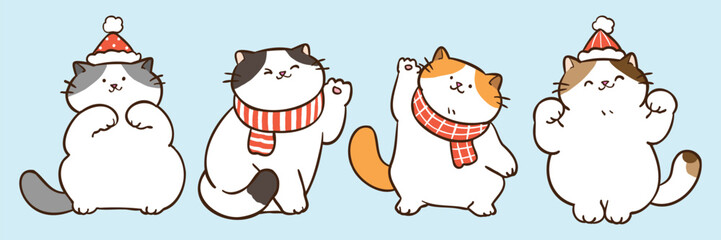 Vector Illustration of Cute Cartoon Cat Characters on Isolated Background
