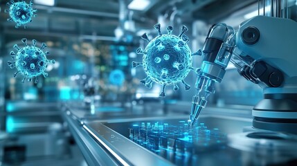 Fototapeta premium Advanced robotic virus simulation in a futuristic laboratory setting