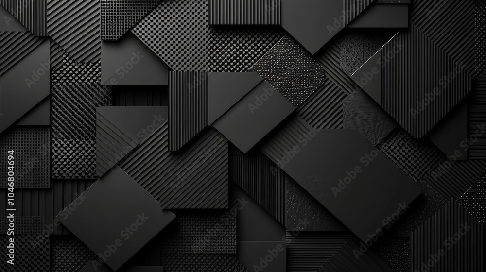 Poster a black background with delicate geometric patterns in soft gray, providing a sophisticated and mode
