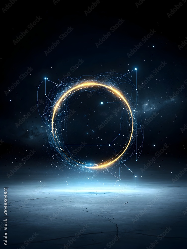 Poster Captivating digital of a dynamic cosmic sphere radiating vibrant energy waves with glowing nebula and stars in the ethereal celestial background evoking a mesmerizing and futuristic space scene