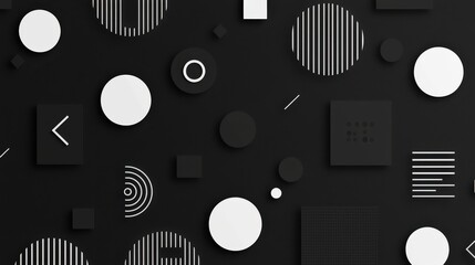 A black background with simple geometric shapes in white, creating a minimalist design that exudes sophistication and modernity.