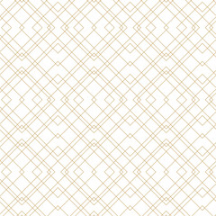 Abstract geometric pattern with crosses, stripes, lines. Seamless vector background. White and gold ornament. Modern reticulated graphic design.