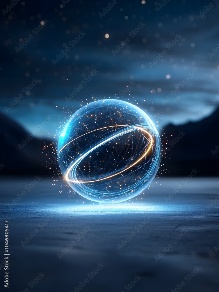 Fototapete detailed view of a vibrant cosmic sphere swirling with energy tendrils and casting neon light floati