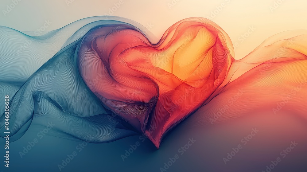 Poster a captivating abstract heart shape with elegant, curving lines, showcasing soft shadows on a gradien