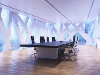 A futuristic office room with geometric window . 3d render © Victor zastol'skiy