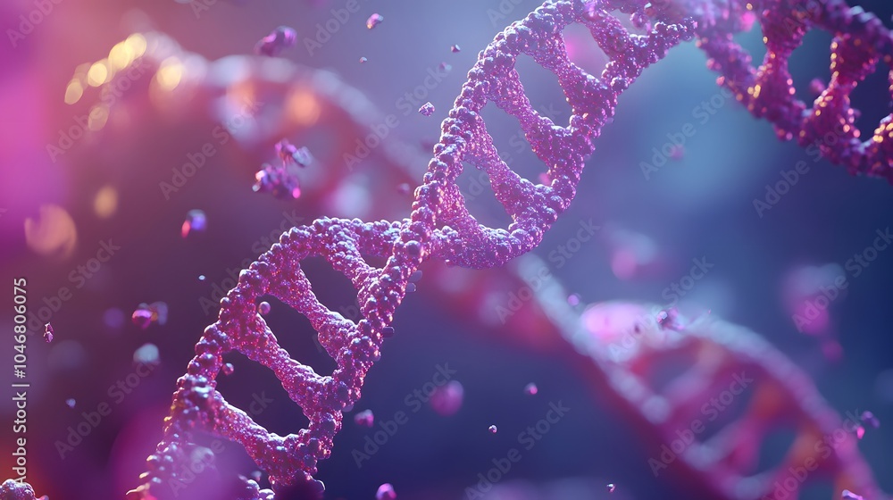 Poster abstract animated structure of a dna molecule from particles. concept animation of digital dna, huma