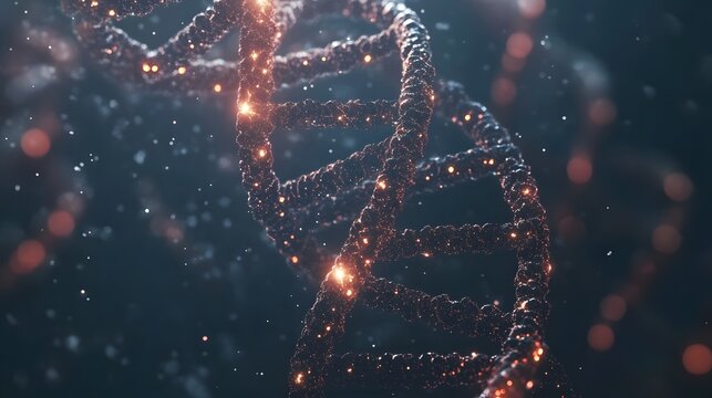 Abstract animated structure of a DNA molecule from particles. Concept animation of digital DNA, human genome. Medical research, genetics
