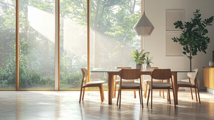 A modern dining area showcasing a glass dining table