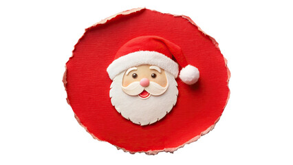Santa Claus face with red hat on a bright red background, perfect for festive decorations and Christmas holiday themes.