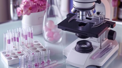 Microscope and Test Tubes in Elegant Laboratory Setup