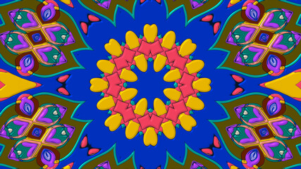 Abstract colorful psychedelic mandala kaleidoscope background pattern for a summer music festival