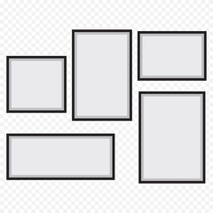 black and white frame Square photo frame icon set. Square photo frame template in colorful shadows on transparent background. Photo and Painting frame, children picture frame icon set.