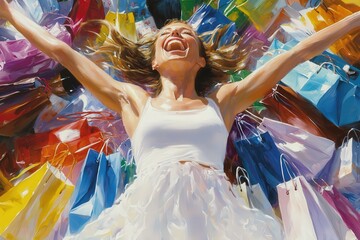 Joyful Shopping Experience Celebrating the Thrill of Retail Therapy and Abundance
