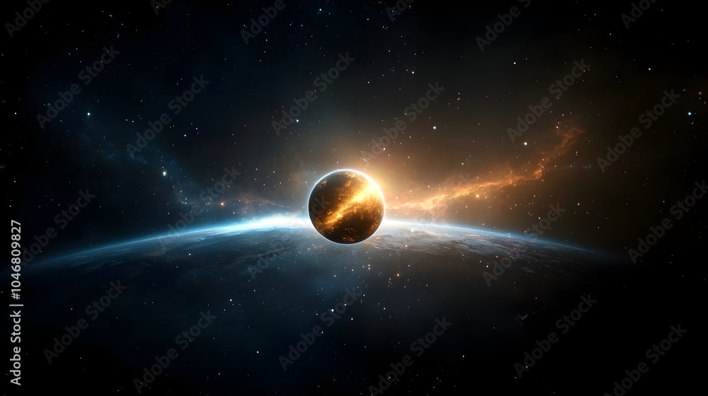 Aufkleber Glowing cosmic orb enveloped in swirling vivid nebula energy creating a mesmerizing and ethereal space scene with a captivating celestial and galactic atmosphere