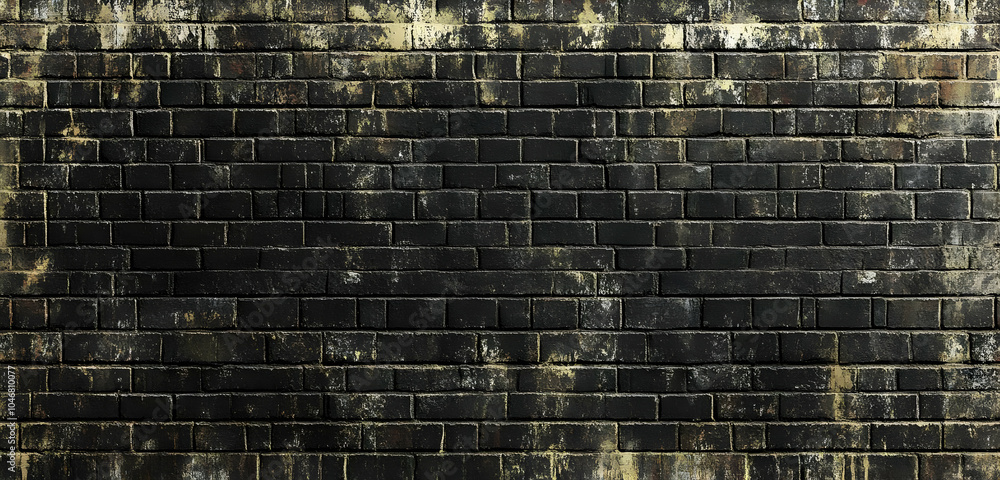 Sticker a textured black brick wall with a weathered appearance. black and white background images -