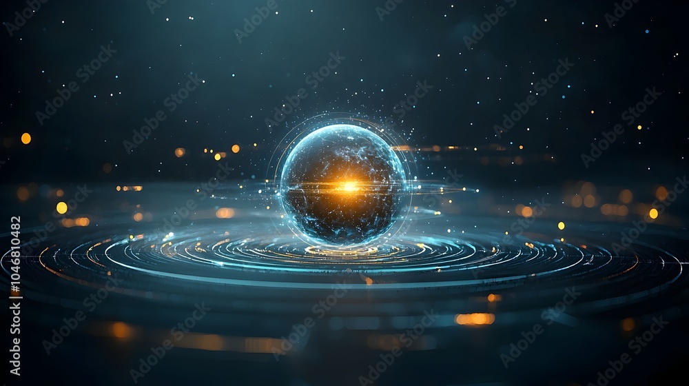 Fototapete close up view of a radiant cosmic sphere surrounded by dynamic energy patterns swirling around set i