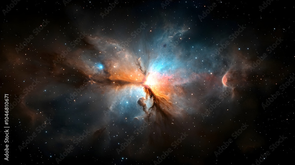 Aufkleber Captivating cosmic orb bursting with swirling energy tendrils glowing intensely within a vast vibrant nebula of mesmerizing colors showcasing the beauty of deep space