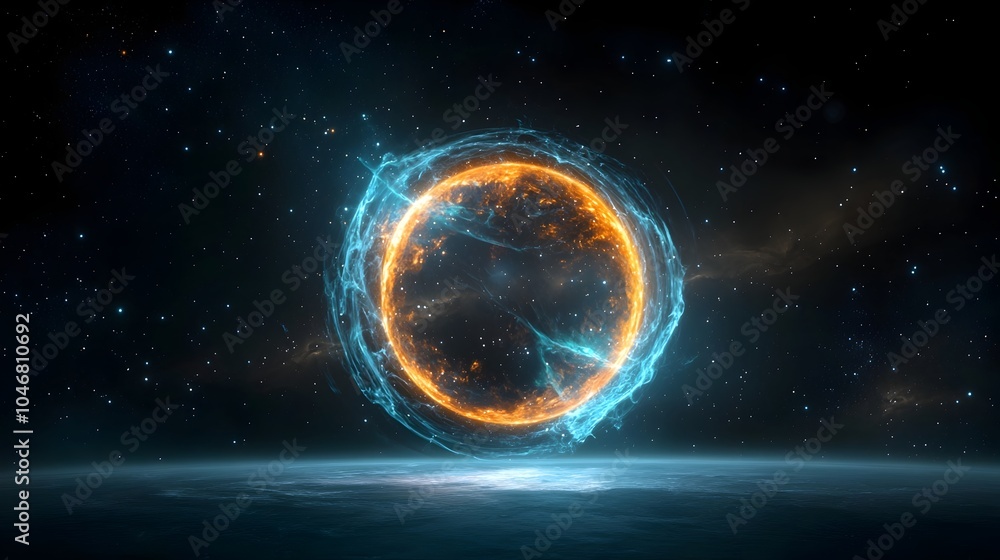 Aufkleber mesmerizing cosmic orb with swirling energy tendrils glowing intensely within a vast nebula of vibra