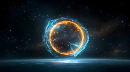 Mesmerizing cosmic orb with swirling energy tendrils glowing intensely within a vast nebula of vibrant colors capturing the beauty and grandeur of deep space