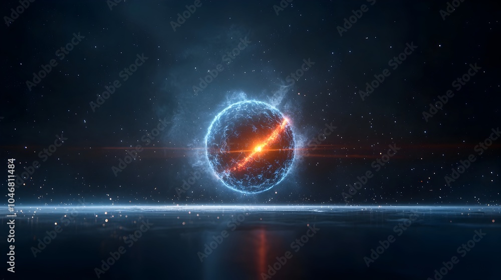 Poster captivating image of a glowing cosmic orb surrounded by vibrant swirling nebula colors creating a ra