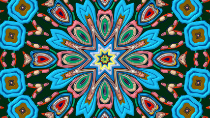 Abstract colorful psychedelic mandala kaleidoscope background pattern for a summer music festival