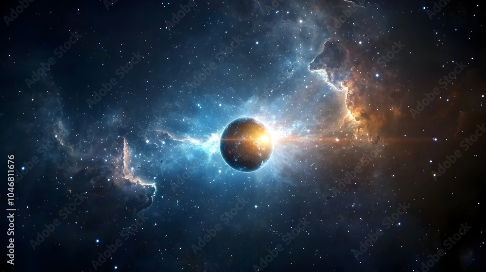 Leinwandbilder Mesmerizing close up of a luminous cosmic orb with intense swirling energy patterns surrounding it glowing vibrantly within a colorful nebula creating a striking and surreal space scene