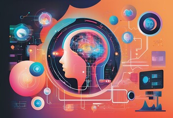 Obraz premium Abstract illustrations and concepts showcasing the development of the digital world, the latest technologies and artificial intelligence