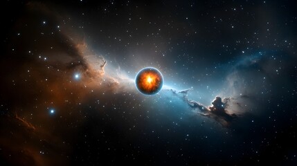 Captivating close up view of a luminous cosmic orb with intense swirling energy patterns surrounding it glowing vibrantly within a colorful nebula creating a striking and mesmerizing space scene