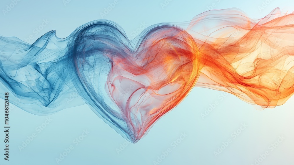 Poster a dreamy abstract heart formed with soft, flowing lines, casting delicate shadows on a gradient back