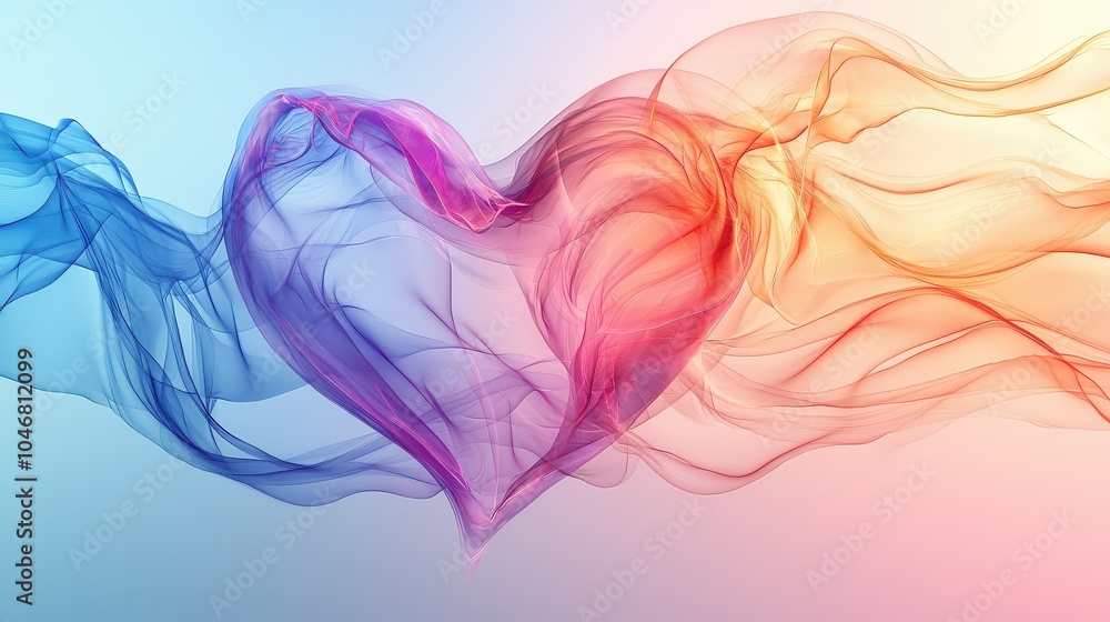 Poster a dreamy abstract heart formed with soft, flowing lines, casting delicate shadows on a gradient back