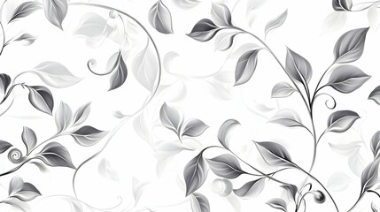 A decorative pattern featuring elegant gray leaves and vines on a white background. Black and white background images -