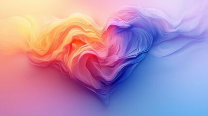 Fototapeta premium A dreamy abstract heart formed with soft, flowing lines, casting delicate shadows on a gradient background that blends soothing colors, ideal for design projects.