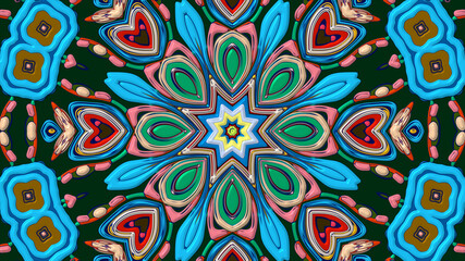 Abstract colorful psychedelic mandala kaleidoscope background pattern for a summer music festival