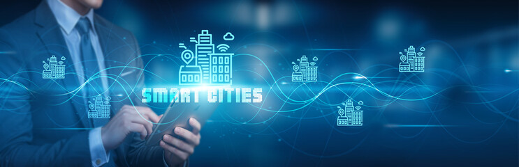 Hand holding a tablet with a global network connection, showcasing smart cities, innovative...